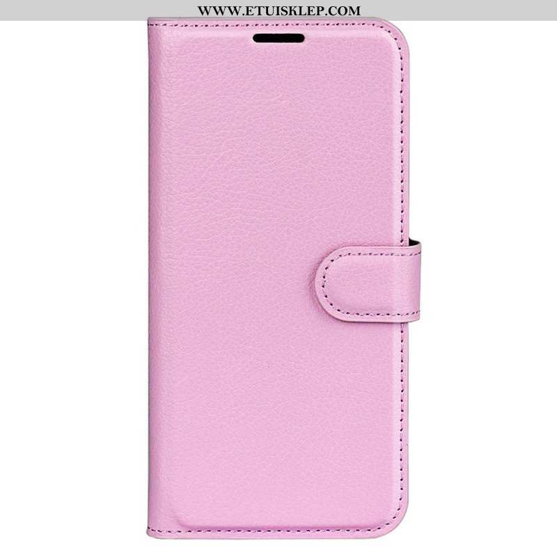 Etui Folio do iPhone 15 Plus Klasyczna Sztuczna Skóra Litchi